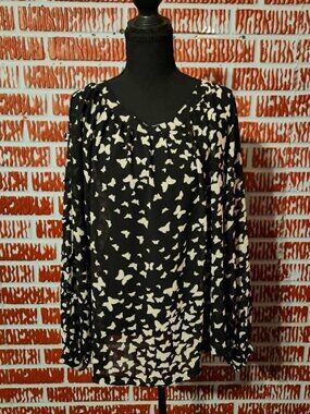 LC Lauren Conrad Butterfly Print Sheer Blouse